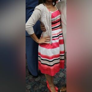 White House Black Market Coral and White Striped Dress